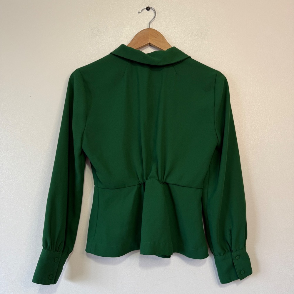 J. Crew Emerald Green Faux Wrap Peplum Blouse Size 4 Long Sleeve - Picture 2 of 8